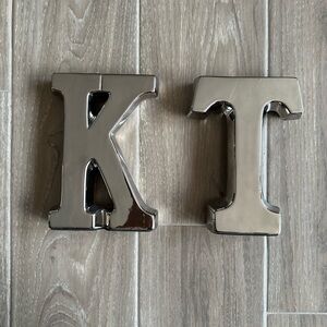 Silver Metallic Letter Decor 'KT'